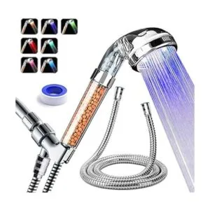 PRUGNA Cabezal de ducha LED con manguera y soporte de_1