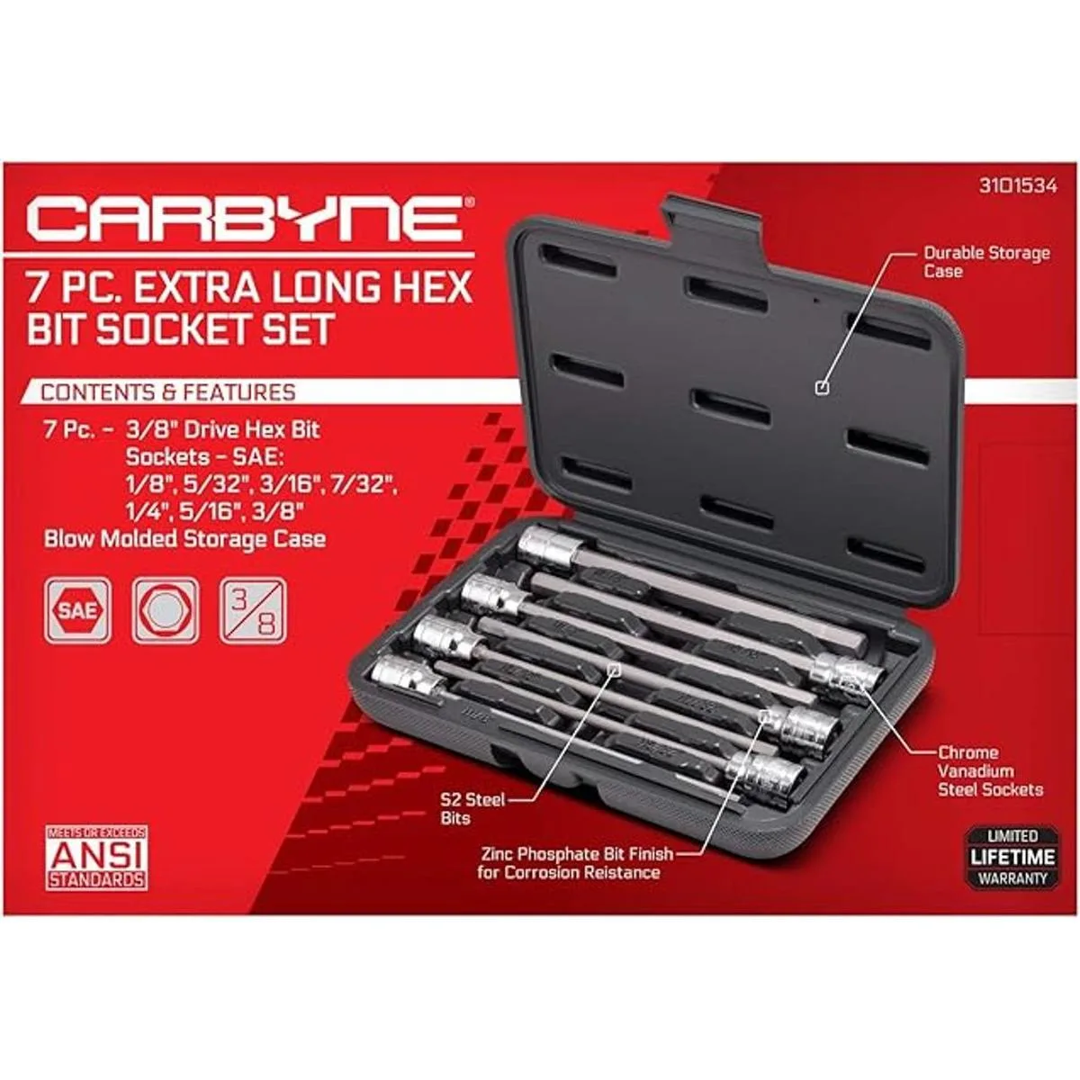 CARBYNE Juego de llaves hexagonales extra largas SAE 7_3