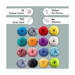 Juego de madejas de hilo acrílico de 16 x 0.71 oz con 2_5