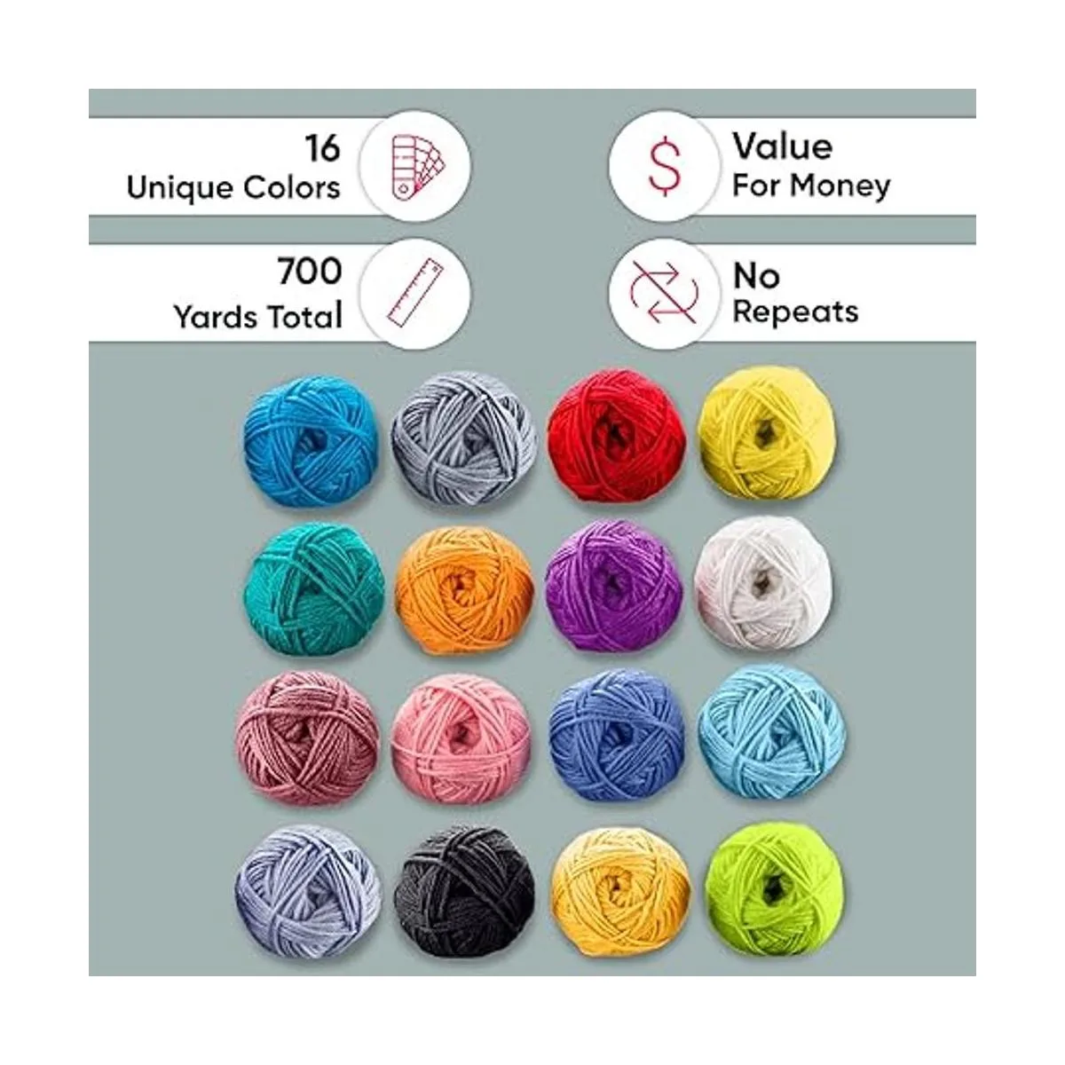 Juego de madejas de hilo acrílico de 16 x 0.71 oz con 2_5