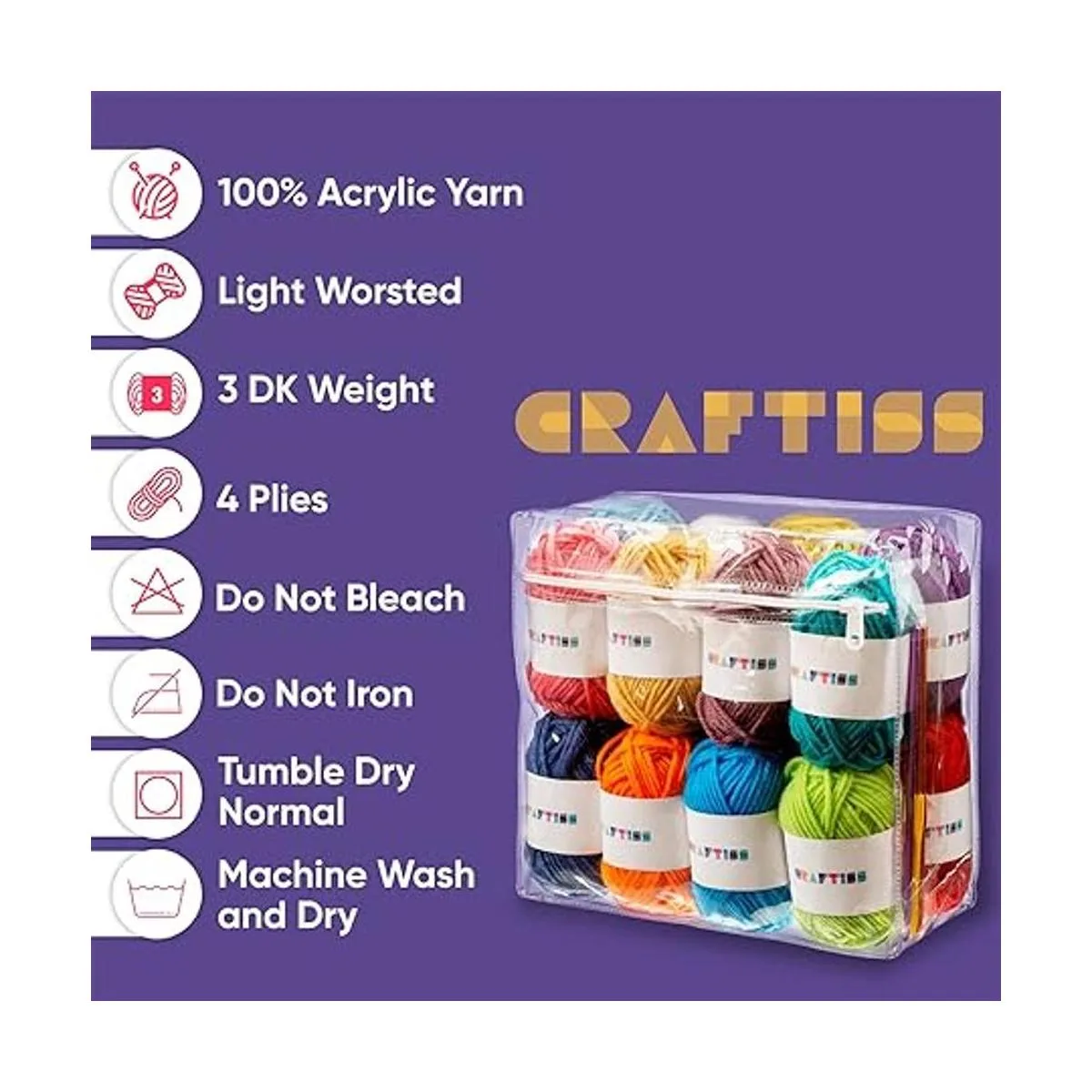Juego de madejas de hilo acrílico de 16 x 0.71 oz con 2_4