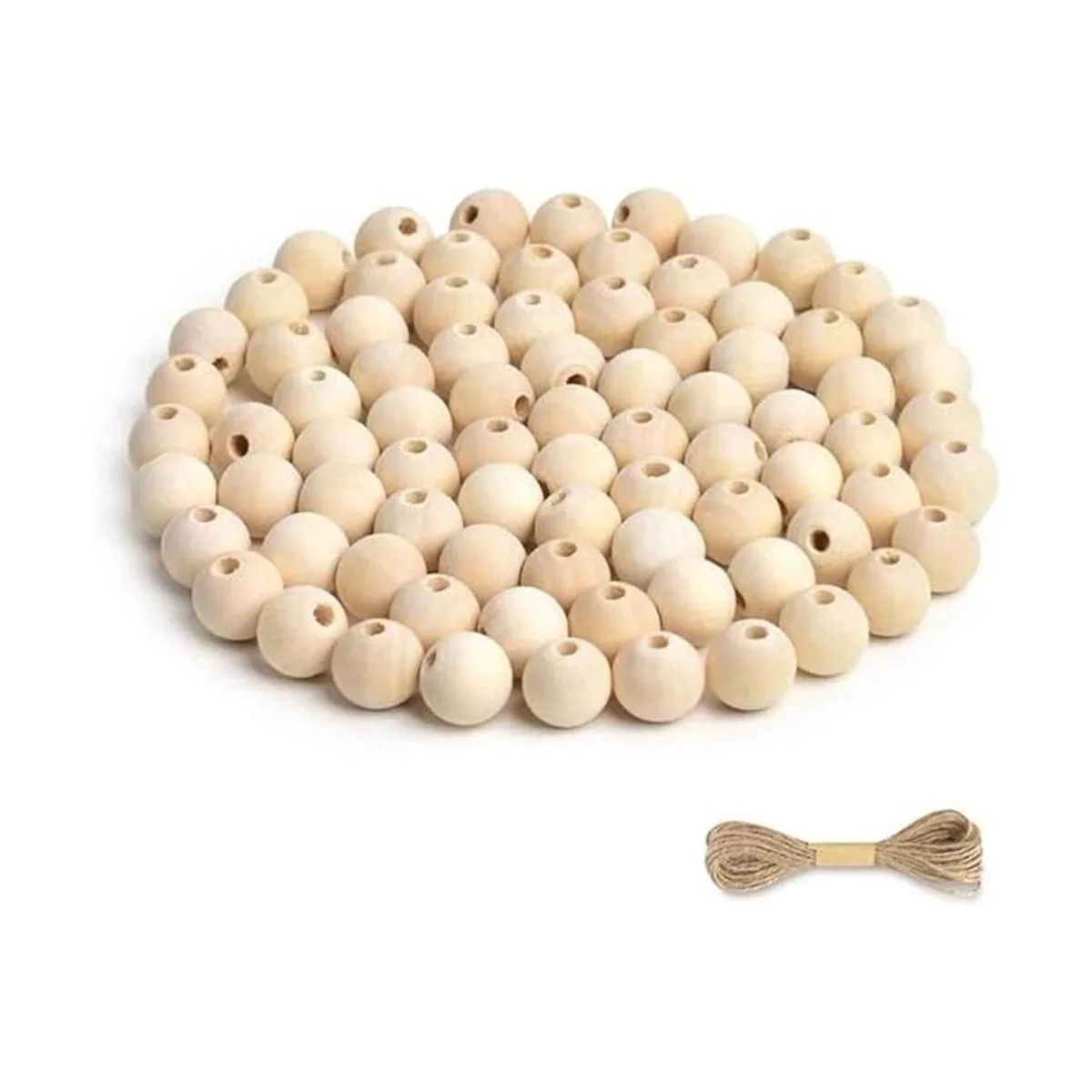 Hagao Cuentas de madera natural bolas redondas sueltas de_1