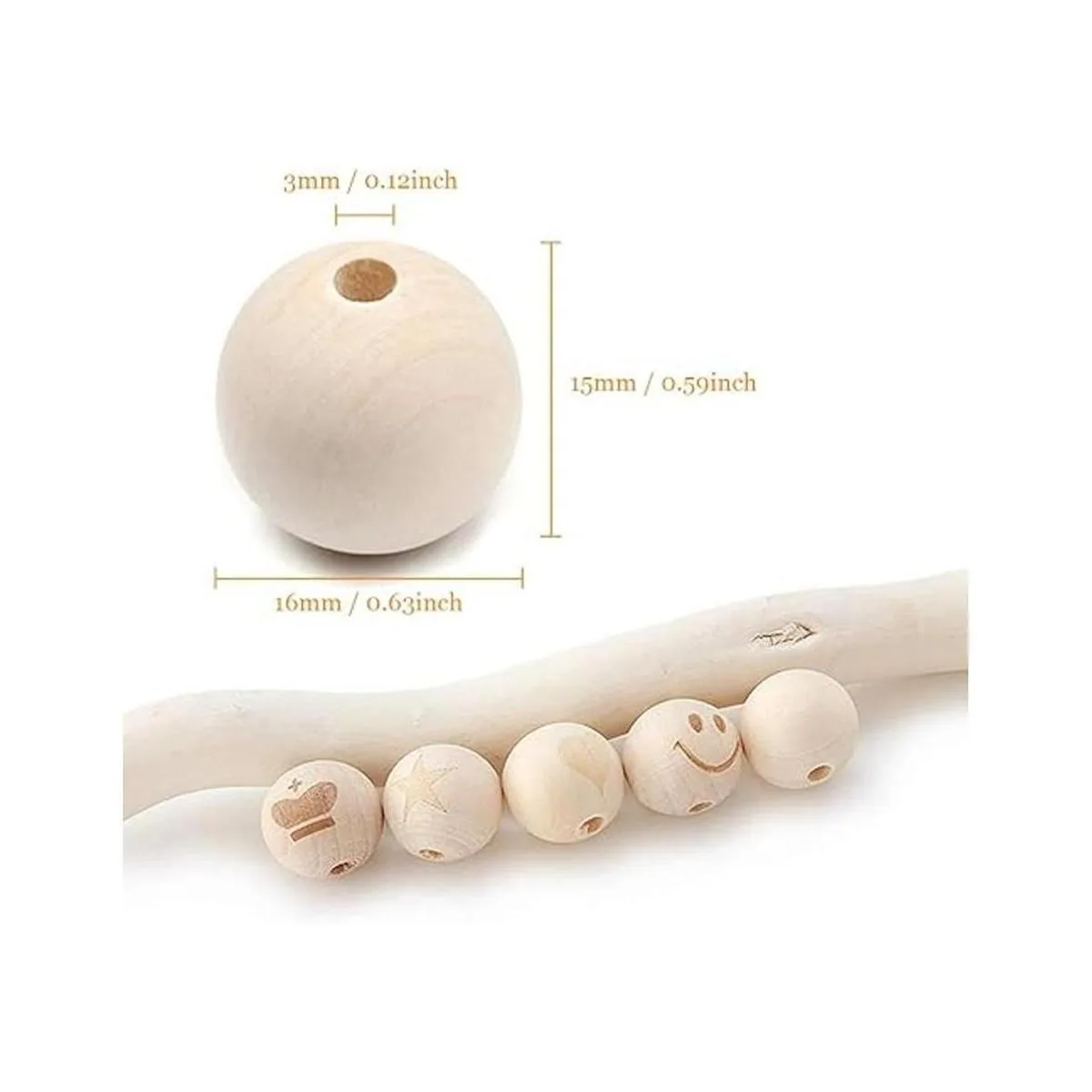 Hagao Cuentas de madera natural bolas redondas sueltas de_2