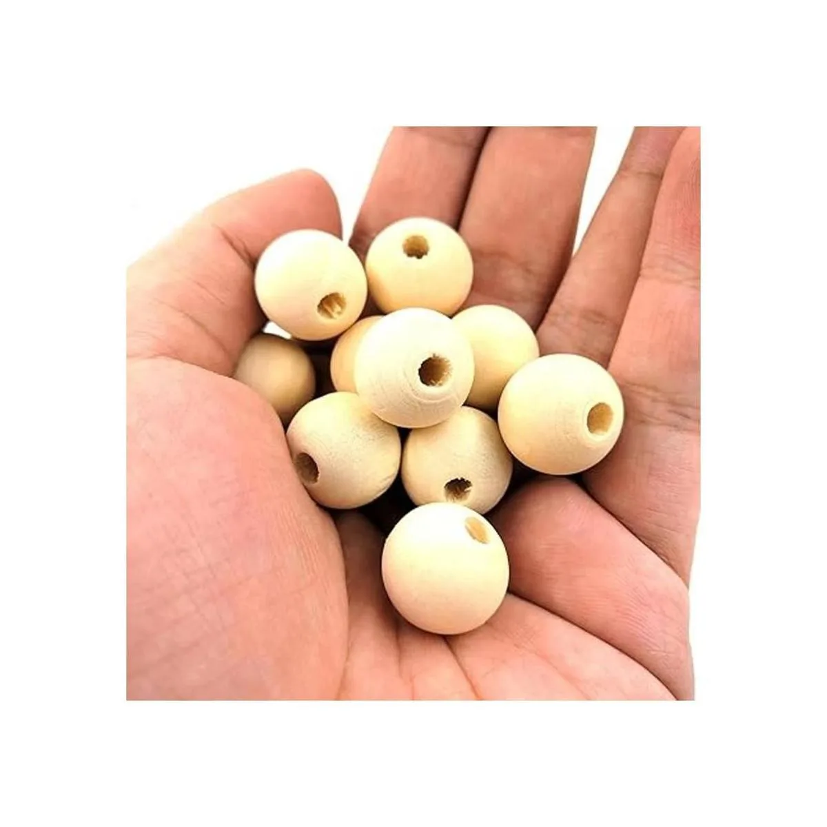 Hagao Cuentas de madera natural bolas redondas sueltas de_3