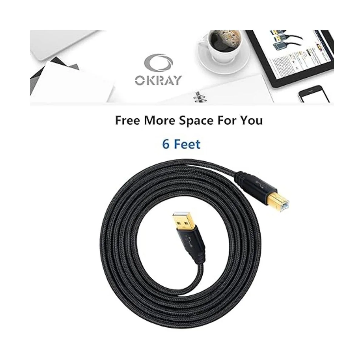 OKRAY Cable de impresora USB de 6 pies paquete de 2_7