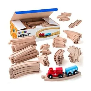Play22 Pistas de tren de madera 52 piezas de tren de_1