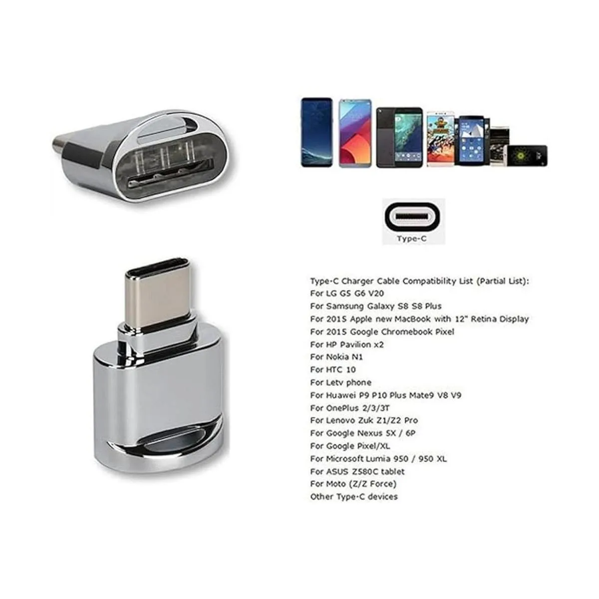 CY 2 piezas USB tipo C USBC a Micro SD SDXC TF lector de_4