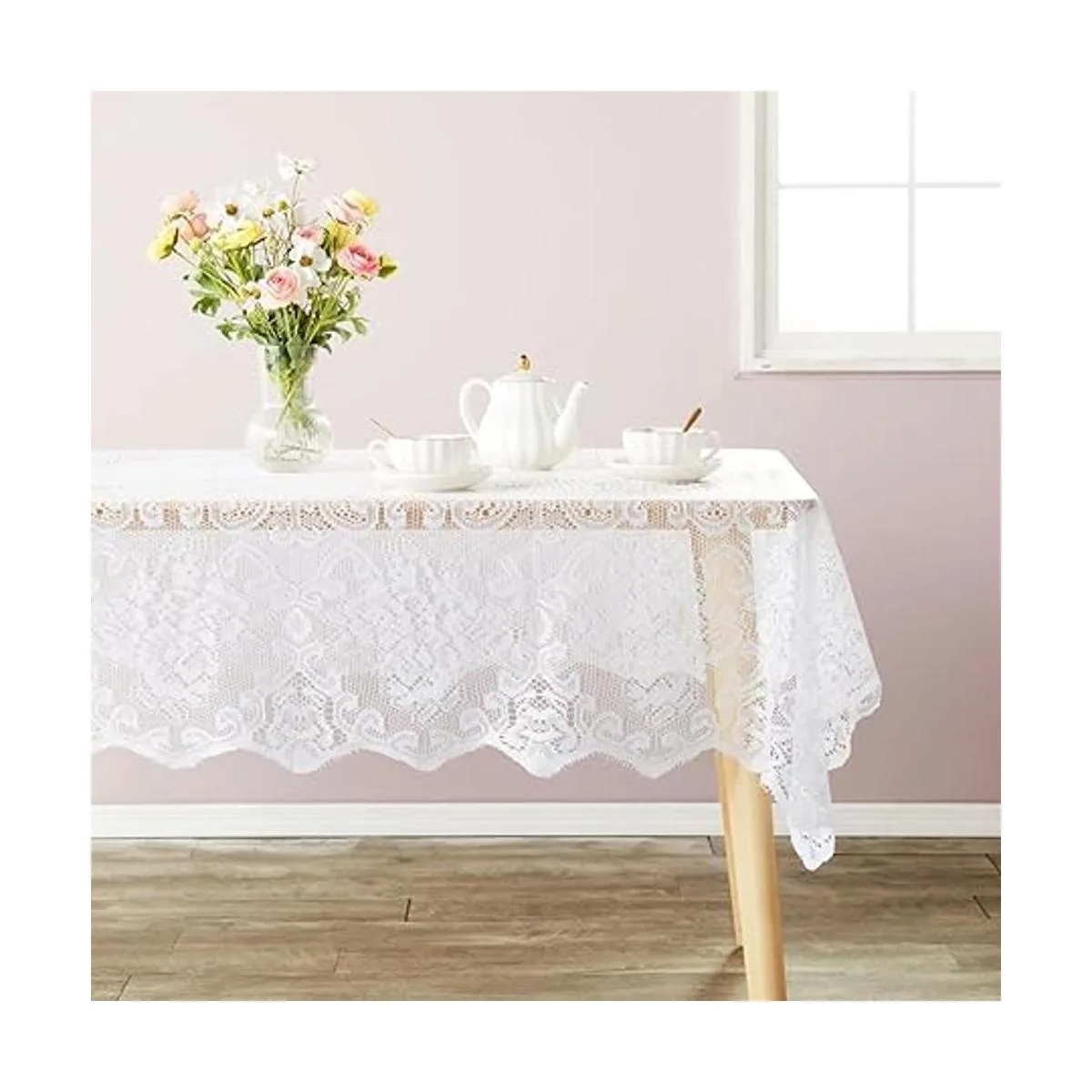 Mantel de encaje blanco para mesas rectangulares estilo_2