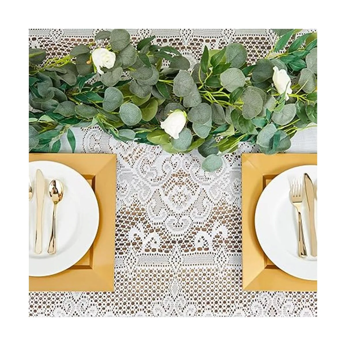 Mantel de encaje blanco para mesas rectangulares estilo_4