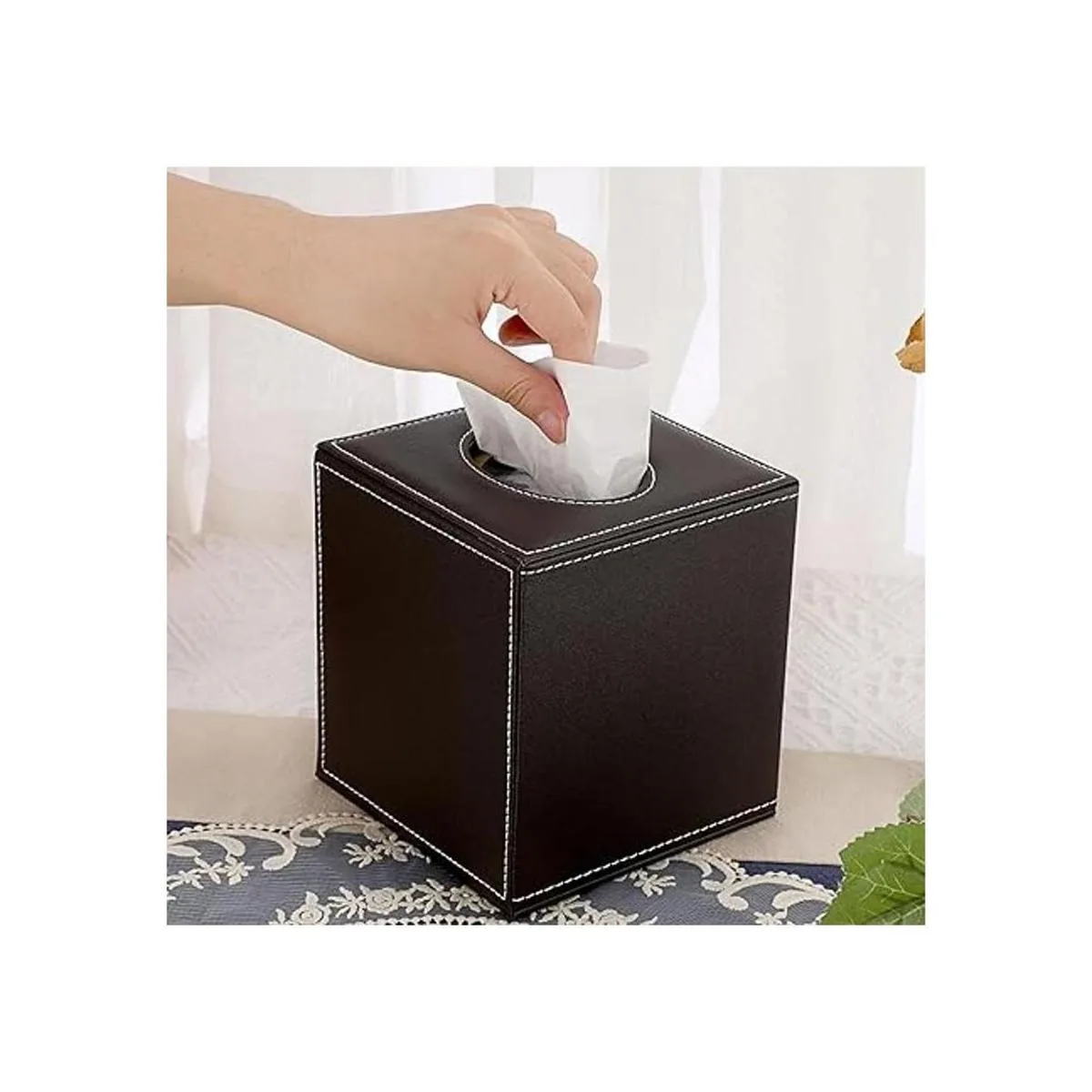 Sumnacon Funda cuadrada de cuero para caja de pañuelos_5