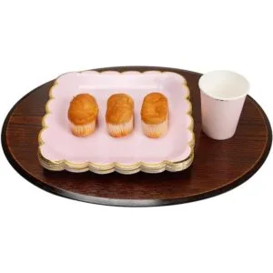 Geeklife Platos de papel dorado para fiesta con borde_3