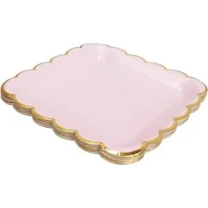 Geeklife Platos de papel dorado para fiesta con borde_2