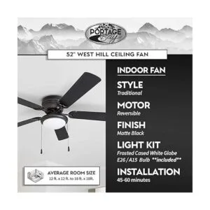 Portage Bay 50251 Hugger Ventilador de techo negro mate_4