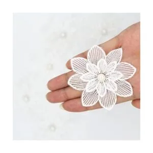 Paquete de 10 parches bordados de flores blancas para_3