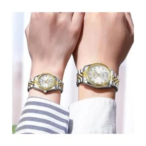 Marca suiza reloj de dos tonos hombres mujeres oro plata_3