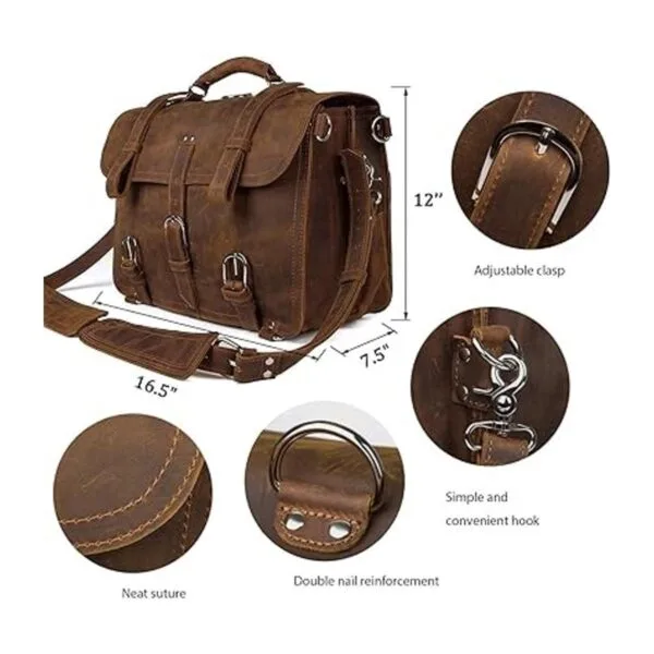 Augus Bolsa de mensajero de cuero para hombres maletín de_4