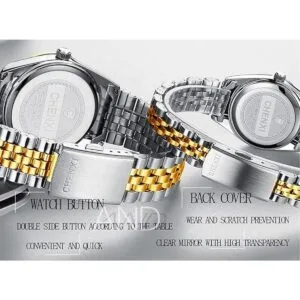 Marca suiza reloj de dos tonos hombres mujeres oro plata_7