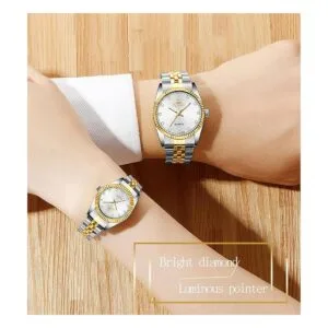 Marca suiza reloj de dos tonos hombres mujeres oro plata_2