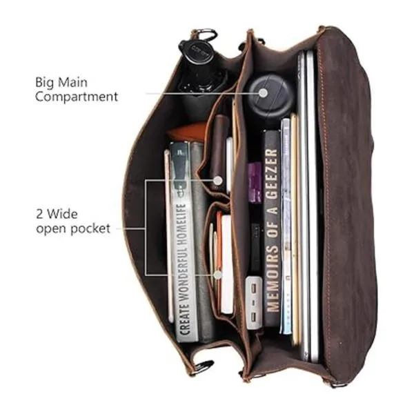 Augus Bolsa de mensajero de cuero para hombres maletín de_5