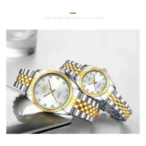 Marca suiza reloj de dos tonos hombres mujeres oro plata_4