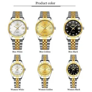 Marca suiza reloj de dos tonos hombres mujeres oro plata_5