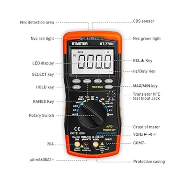 BTMETER BT770N TRMS Auto Manual de rango multímetros 6000_6
