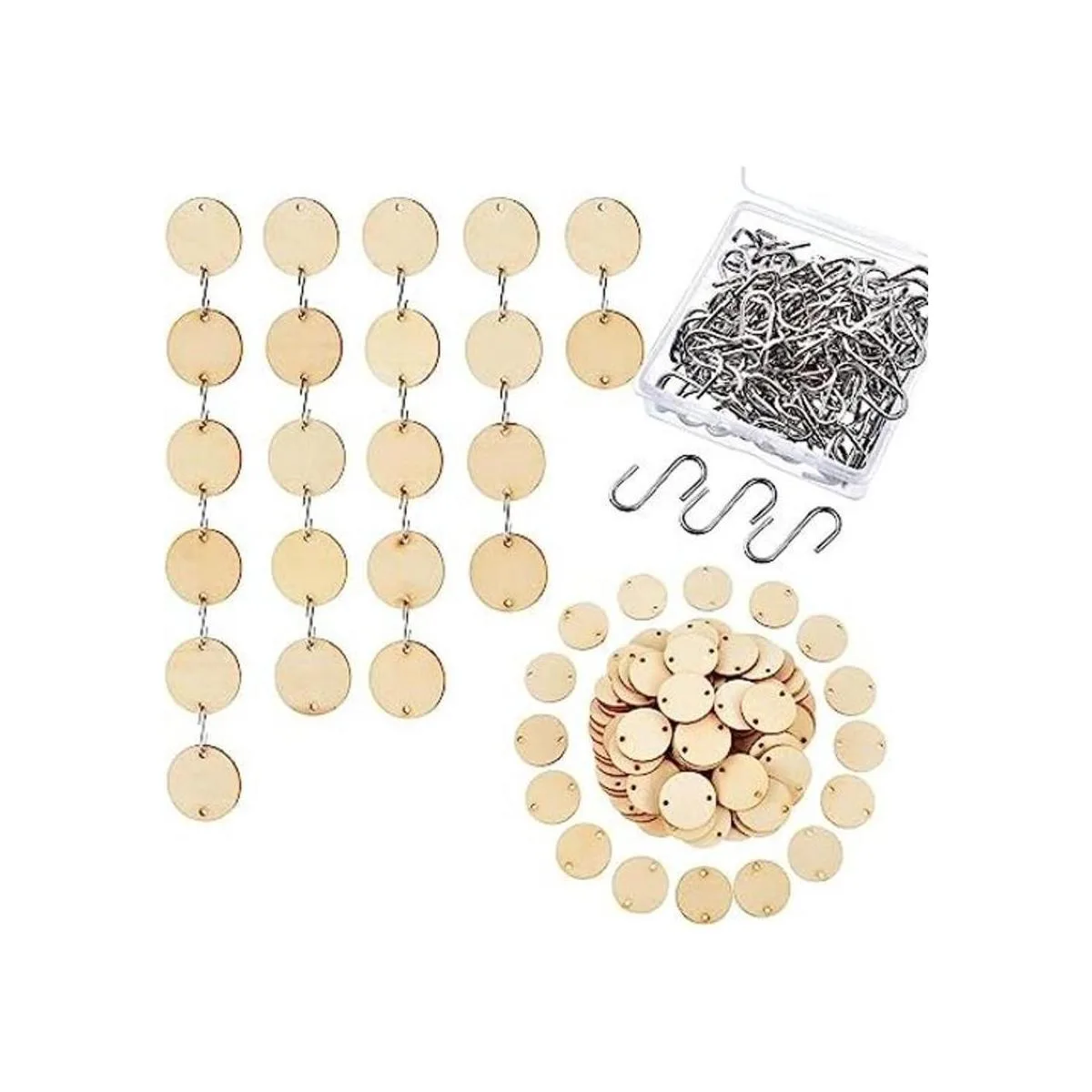 Etiquetas de madera de Navidad con 2 agujeros redondos de_1