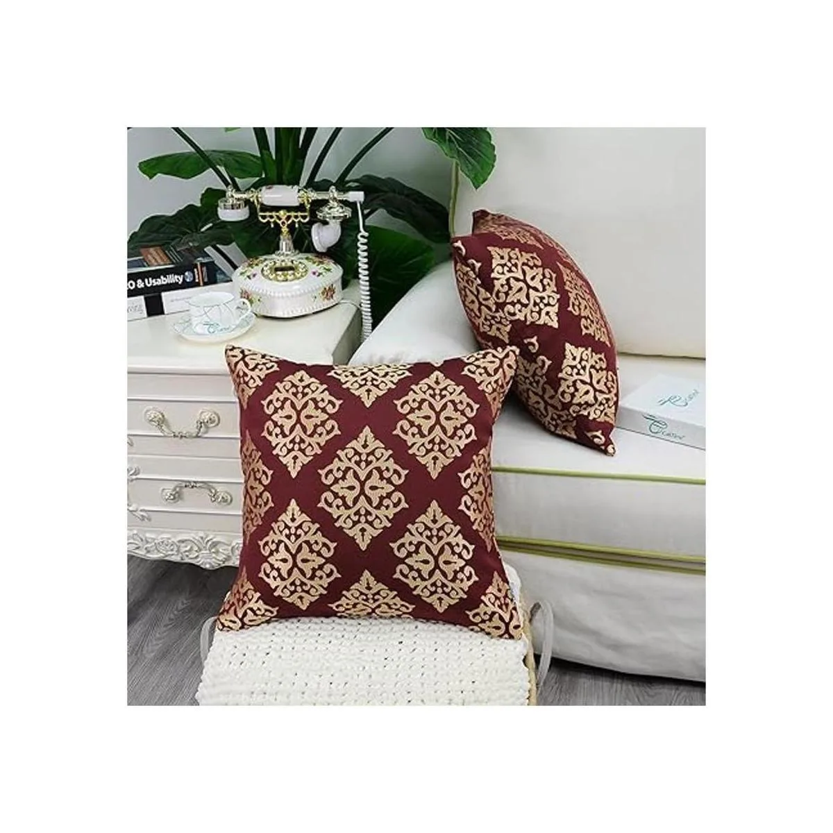 CaliTime Juego de 2 fundas de almohada de jacquard suave_4