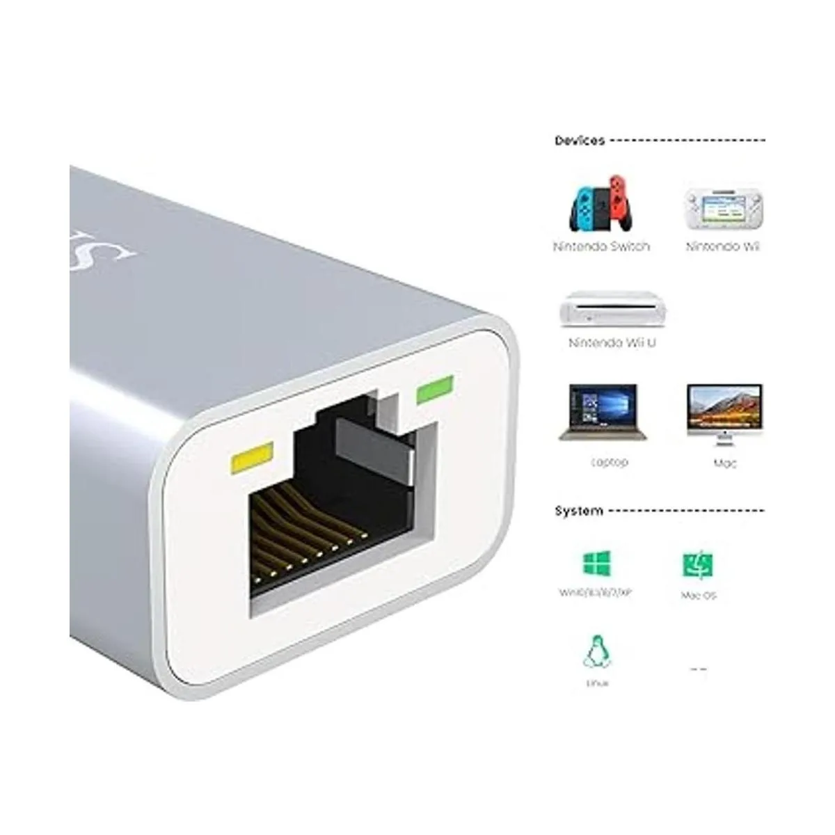 Adaptador Ethernet de repuesto para Nintendo Switch Wii U_4