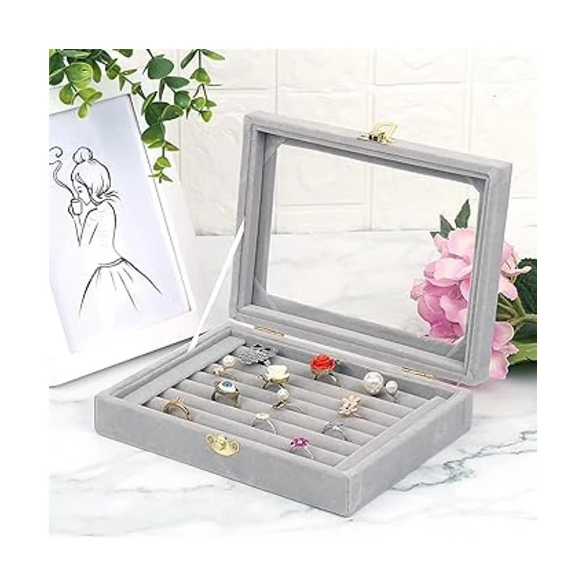 Anillo de joyería de vidrio de terciopelo soporte de_2