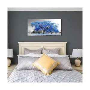 Arte de pared contemporáneo de árbol azul en blanco y_3