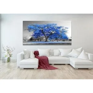 Arte de pared contemporáneo de árbol azul en blanco y_7