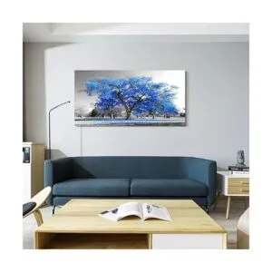 Arte de pared contemporáneo de árbol azul en blanco y_5