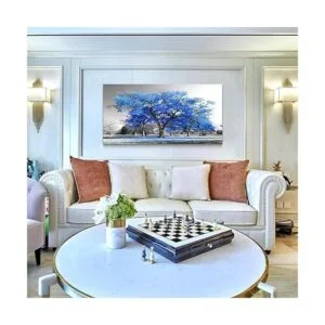 Arte de pared contemporáneo de árbol azul en blanco y_6