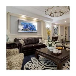 Arte de pared contemporáneo de árbol azul en blanco y_4