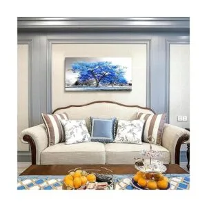 Arte de pared contemporáneo de árbol azul en blanco y_2