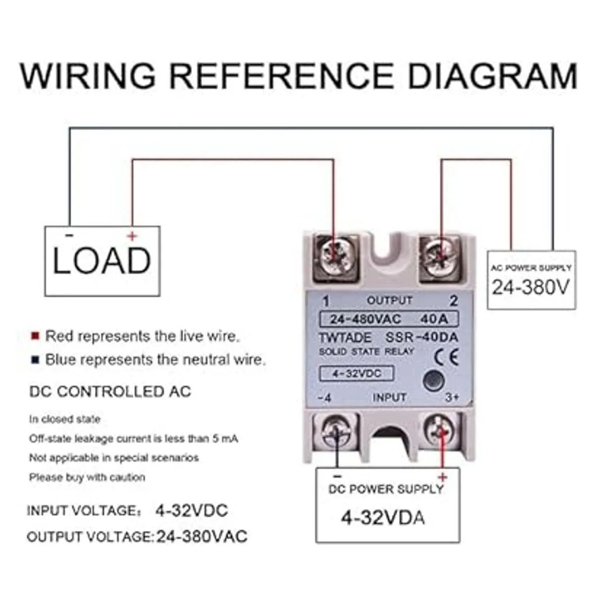 TWTADE 2 piezas SSR40 DA 40A CC 332V a CA 24380V SSR_2