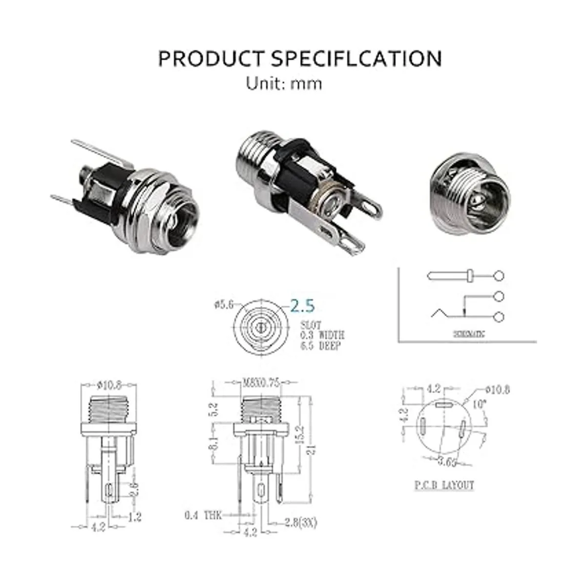 DIYhz 0.098 in DC Power Jack Socket montaje en panel DC_2