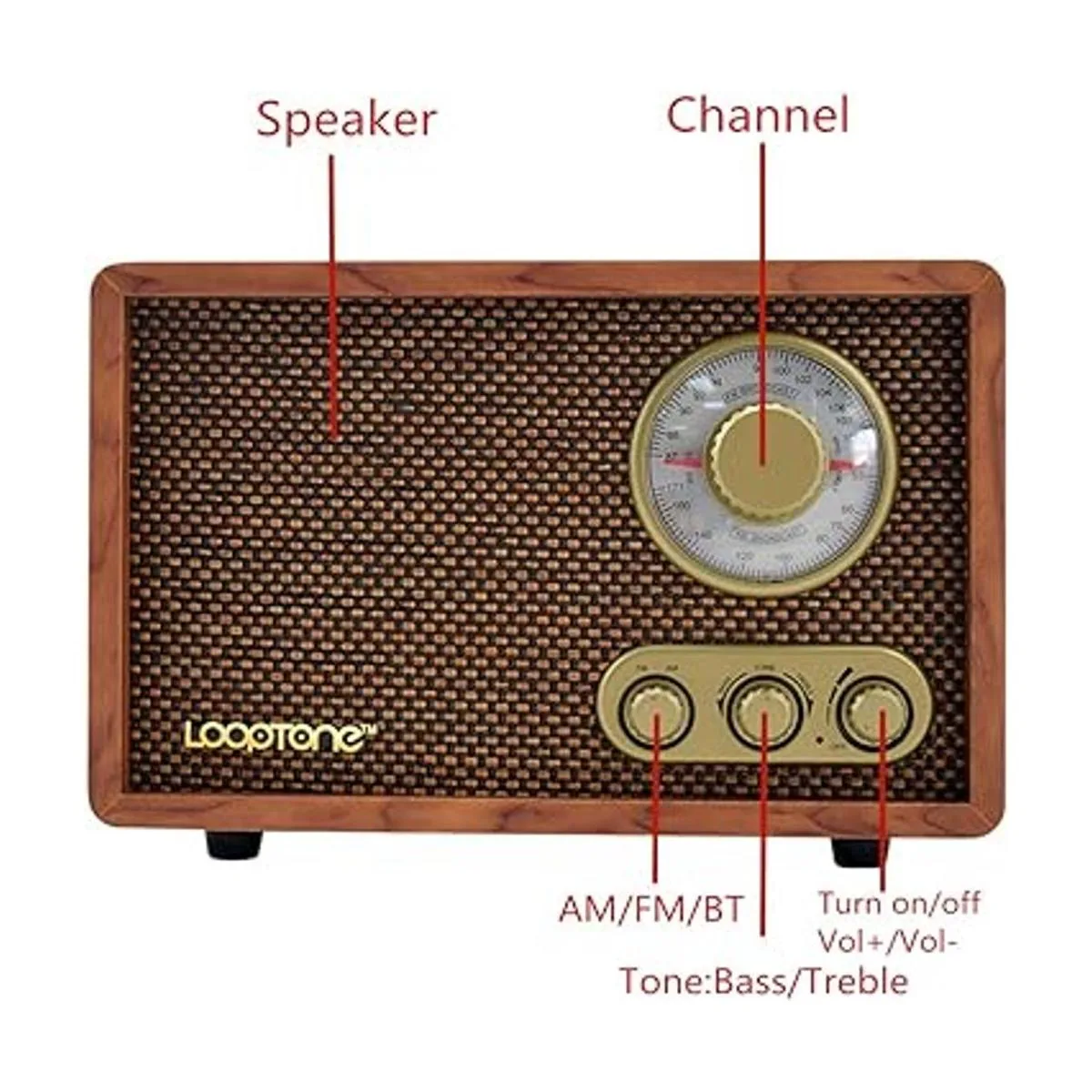 LoopTone AM FM Radio retro con altavoz Bluetooth radio de_4