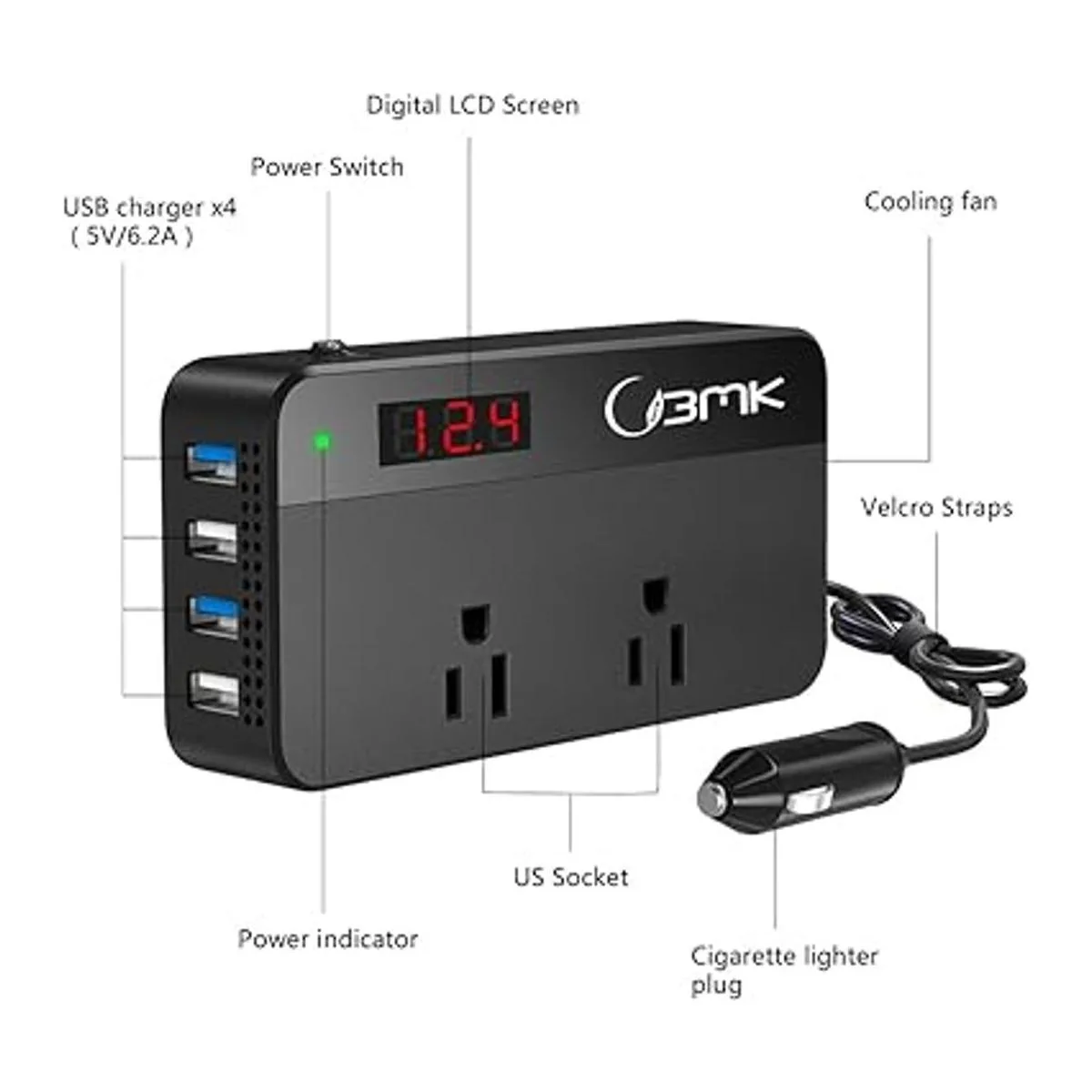 BMK Inversor de corriente para automóvil de 200 W CC de_3