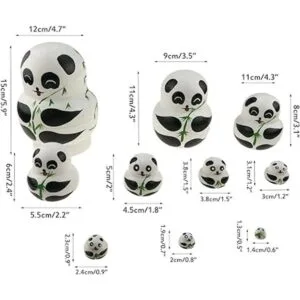 Apol Juego de 10 osos de panda hechos a mano de madera de_3