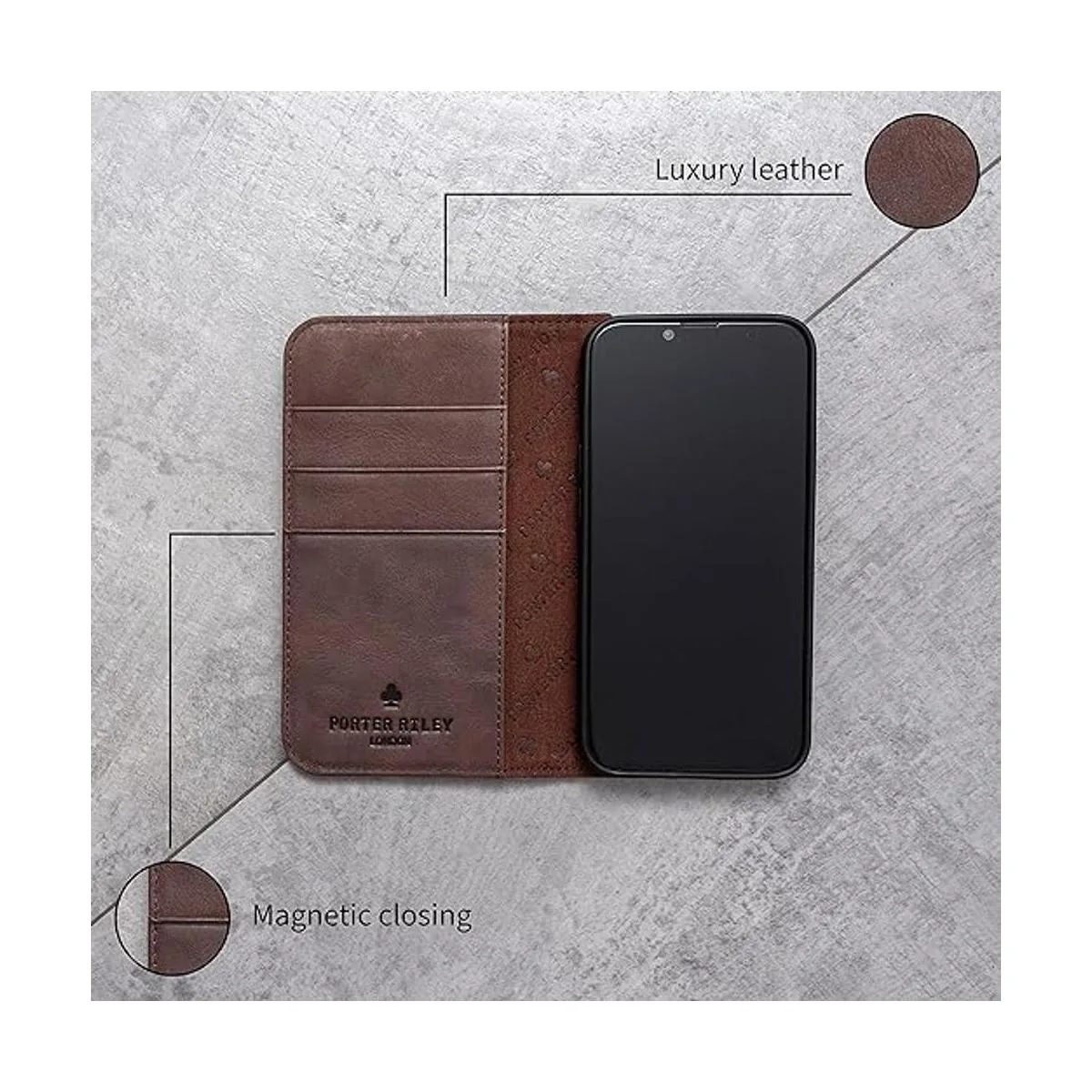 Porter Riley Funda de cuero para iPhone 14. Soporte de_2