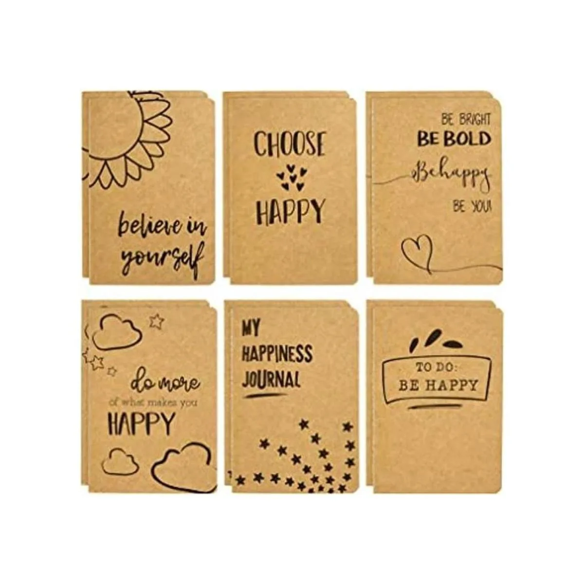 Paquete de 12 cuadernos de papel kraft A6 Happy Journal_1