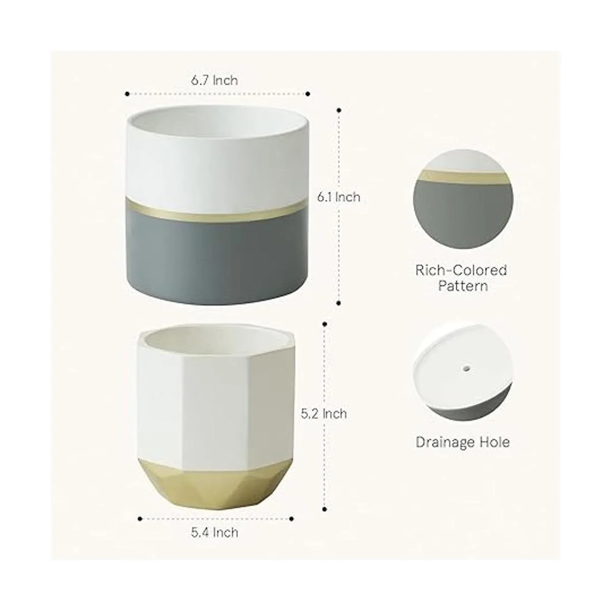 LA JOLIE MUSE Macetas de jardín de cerámica blanca de 6.7_2