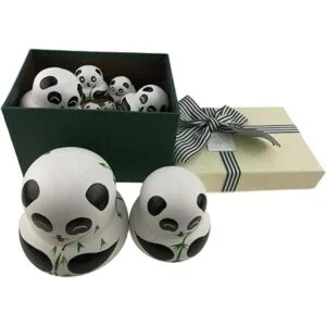 Apol Juego de 10 osos de panda hechos a mano de madera de_6