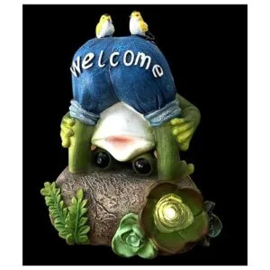 Rana con energía solar con 2 pájaros al aire libre LED_2