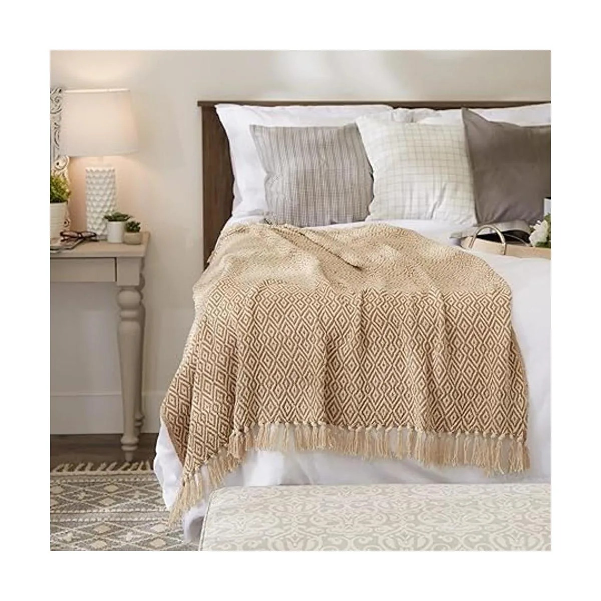 DII Manta tejida rústica de doble diamante de granja 50 x_5