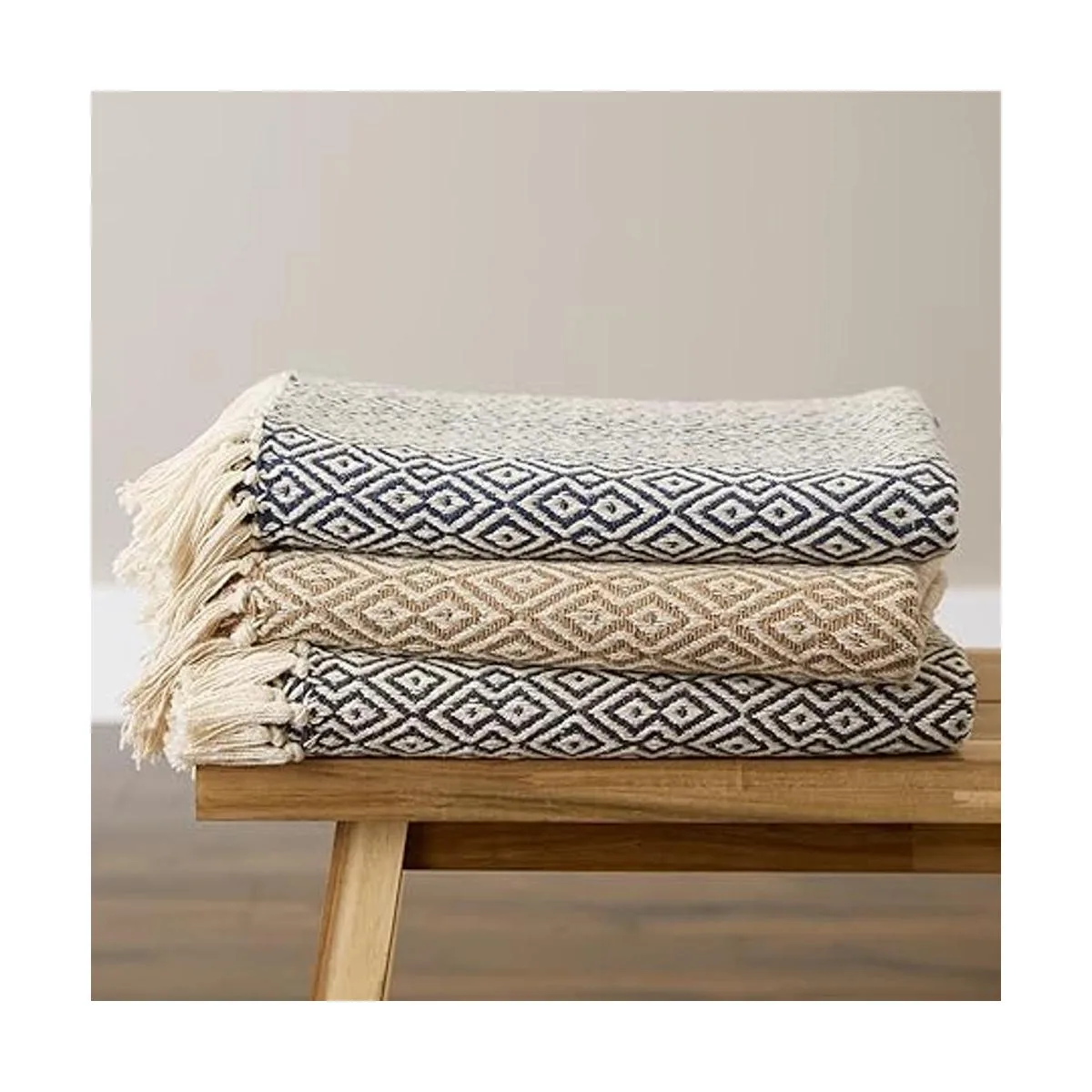 DII Manta tejida rústica de doble diamante de granja 50 x_6