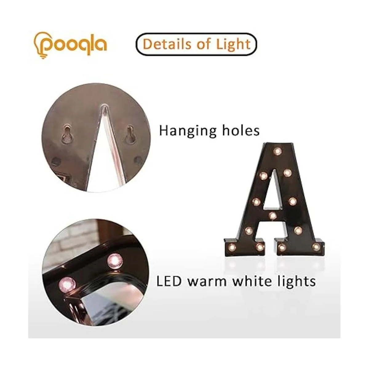 Pooqla Letras iluminadas con luces Luz LED letra negra_2