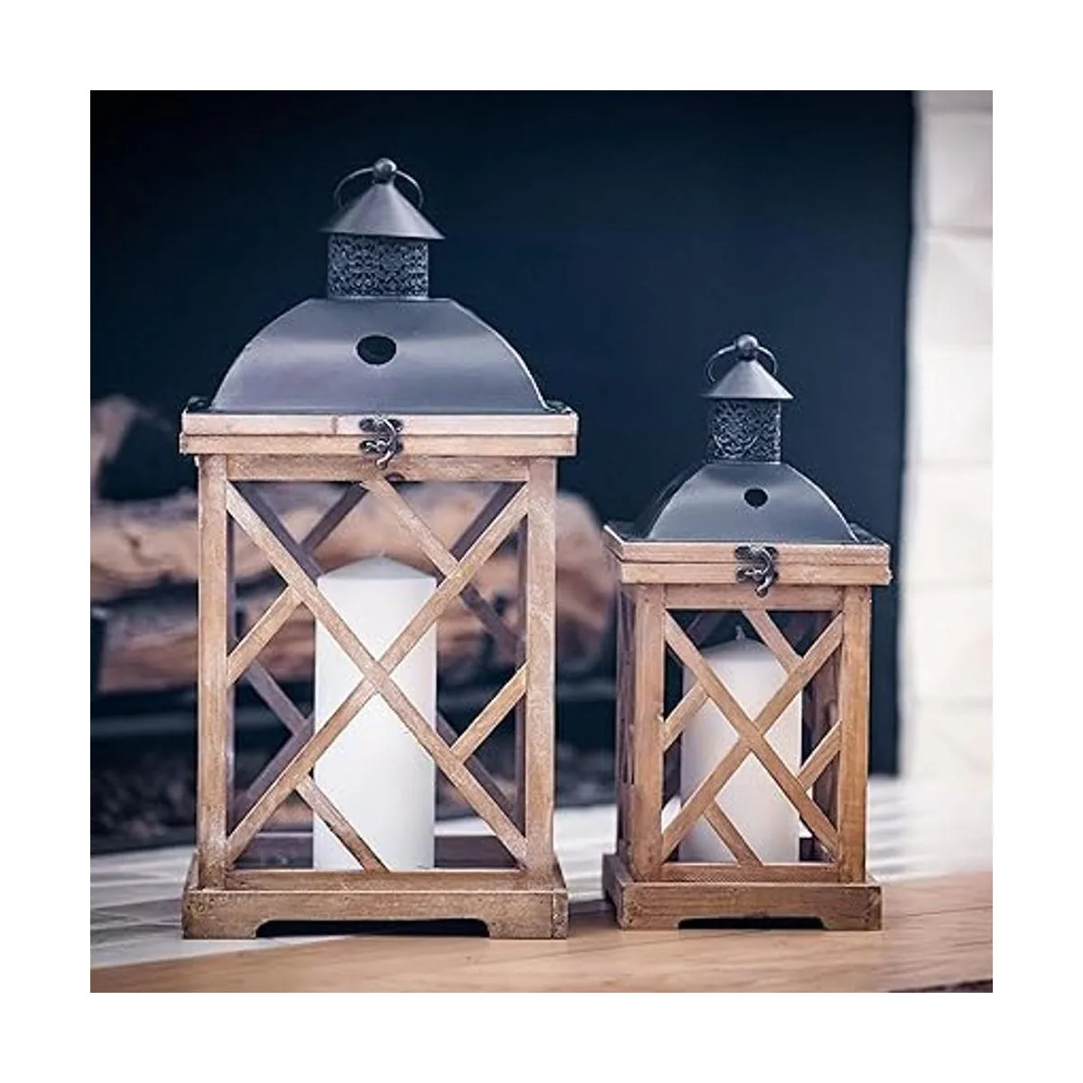 Stonebriar Juego de faroles decorativos de madera para_7